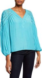 Ramy Brook Komi V-Neck Long-Sleeve Eyelet Blouse at Neiman Marcus